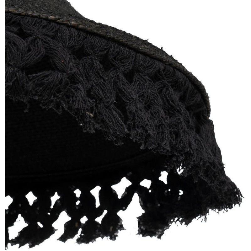 Suspension bohème chic Diamètre 60 cm en Fibre Noir Avec franges Yalvio - 2