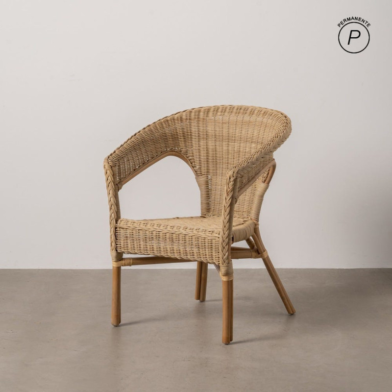 Fauteuil de salon vintage années 60 en Rotin Miel Tressé Elvaro - 11