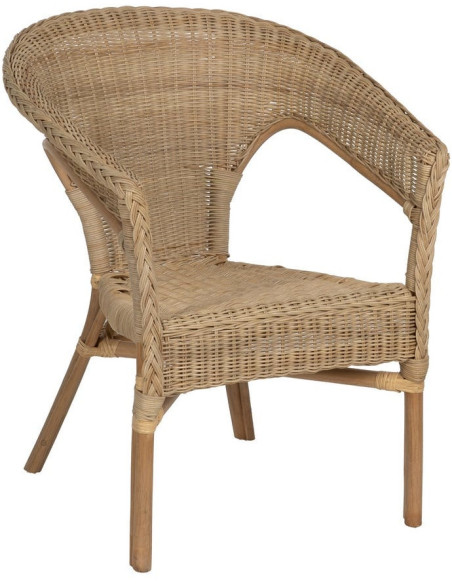 Fauteuil de salon vintage années 60 en Rotin Miel Tressé Elvaro - 1