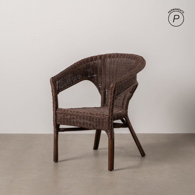 Fauteuil de salon vintage années 60 en Rotin Marron Tressé Elvaro - 11