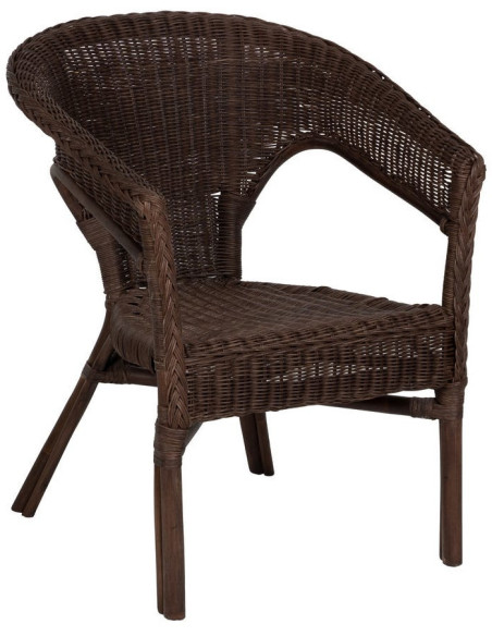 Fauteuil de salon vintage années 60 en Rotin Marron Tressé Elvaro - 1