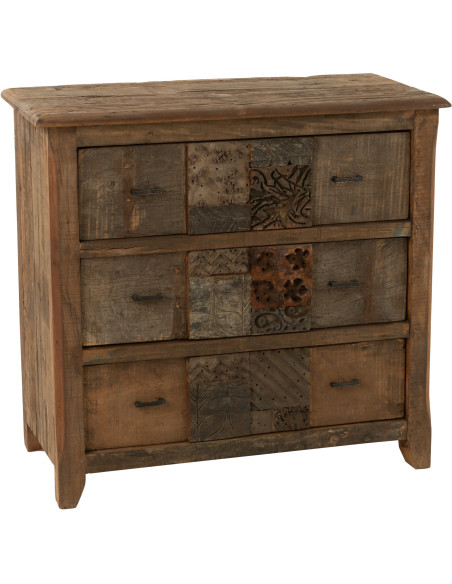 Meuble d'apothicaire 3 tiroirs Hector en bois vieilli marron - 1