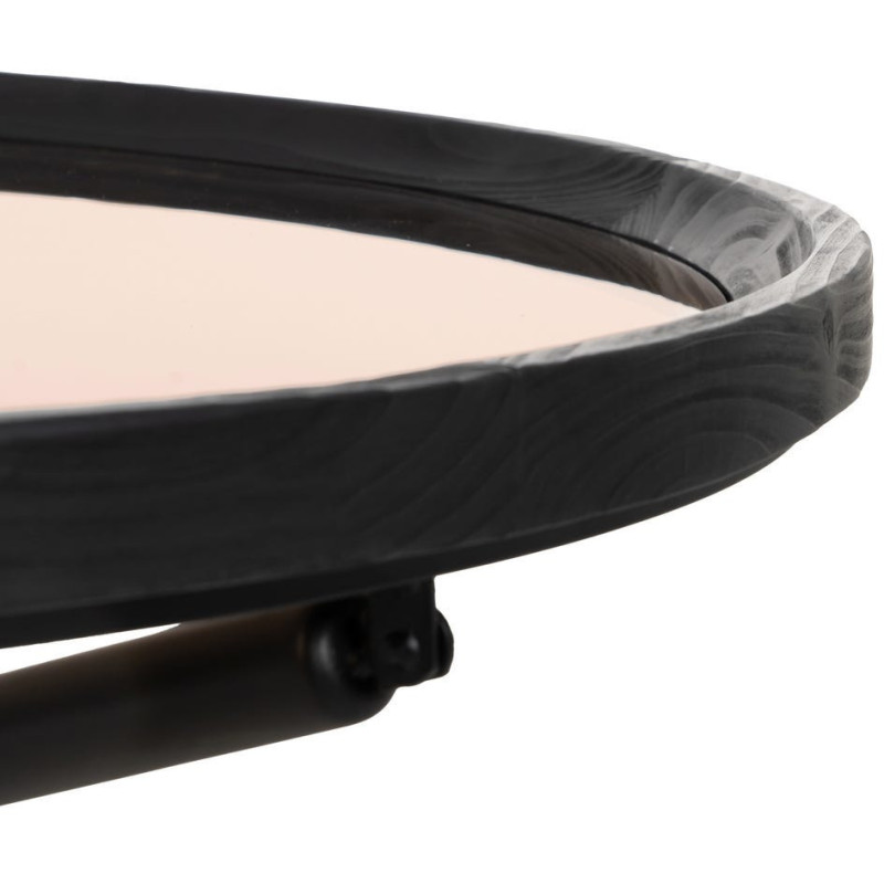 Grande Table basse industrielle chic Ronde 100 cm en Bois de sapin Noir Verre trempé Transparent Fumé Zoriel - 4