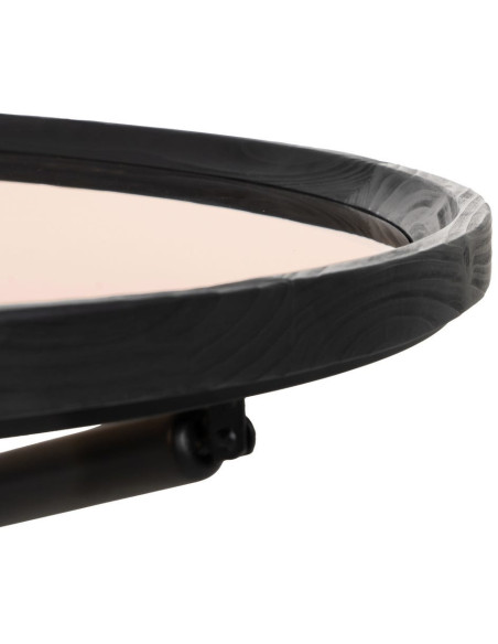 Grande Table basse industrielle chic Ronde 100 cm en Bois de sapin Noir Verre trempé Transparent Fumé Zoriel - 4