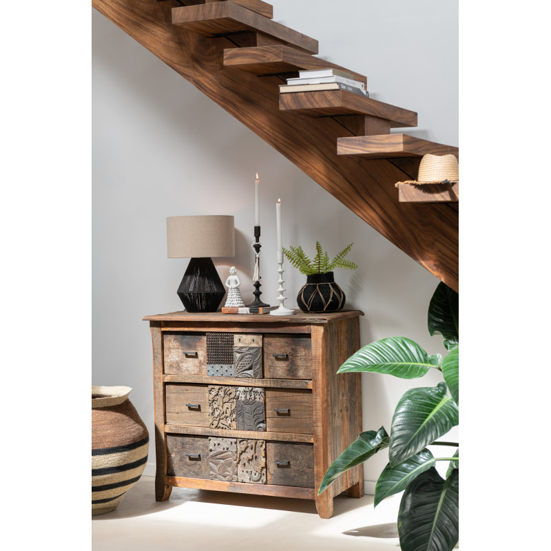 Meuble d'apothicaire 3 tiroirs Hector en bois vieilli marron - 2