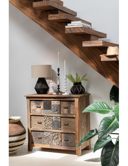 Meuble d'apothicaire 3 tiroirs Hector en bois vieilli marron - 2