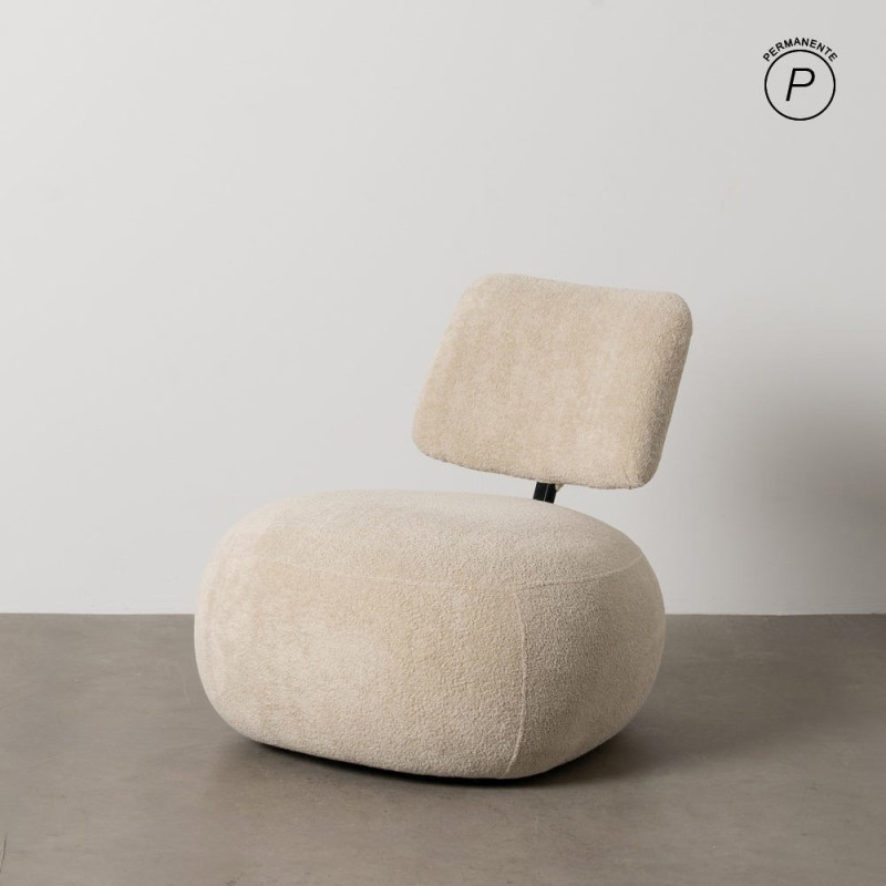 Fauteuil lounge moderne rond Tissu Beige Bois de pin Contreplaqué Norilo - 11