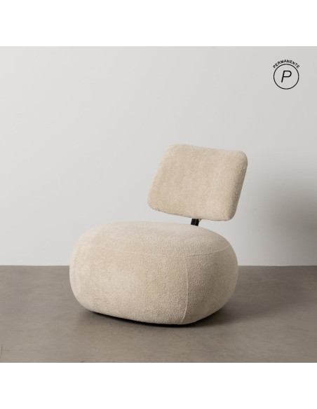 Fauteuil lounge moderne rond Tissu Beige Bois de pin Contreplaqué Norilo - 11