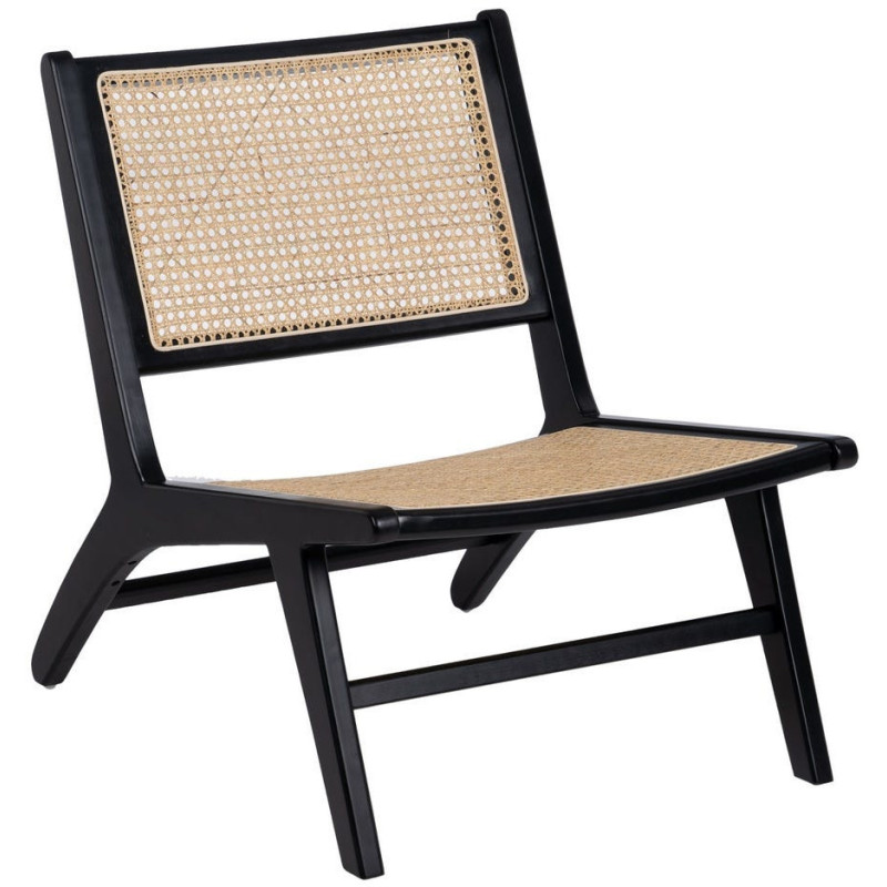 Fauteuil Bas en Bois d'hévéa Noir Rotin Naturel Gino - 1