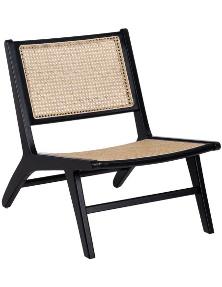 Fauteuil Bas en Bois d'hévéa Noir Rotin Naturel Gino - 1