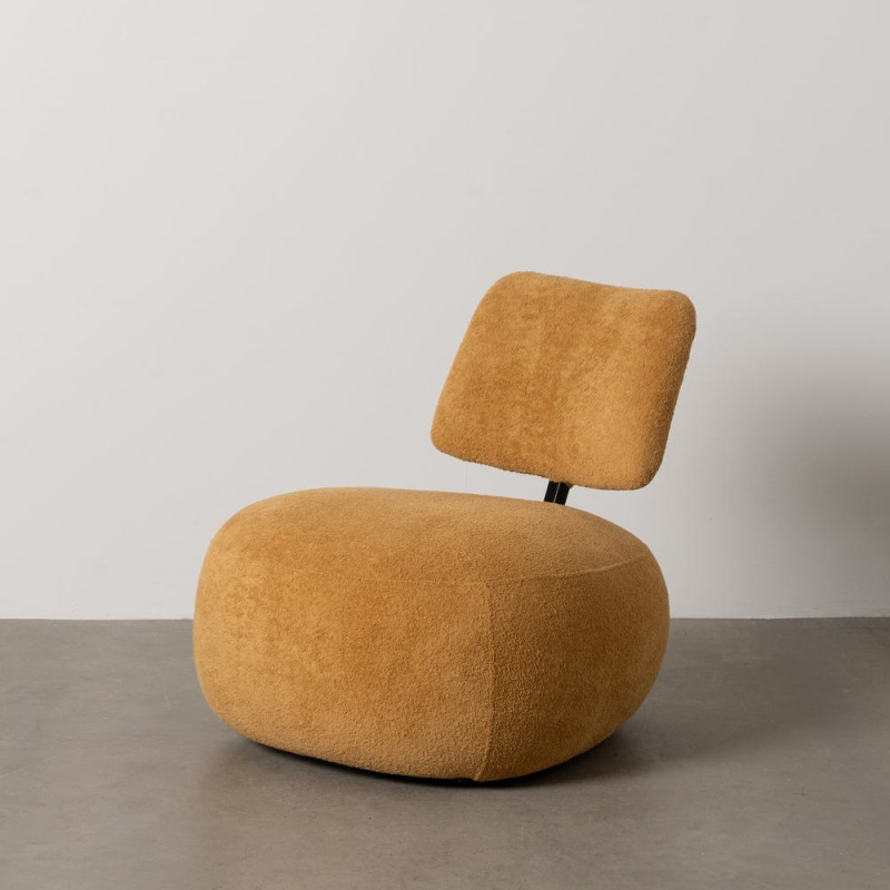 Fauteuil lounge moderne rond Tissu Jaune moutarde Bois de pin Contreplaqué Norilo - 12