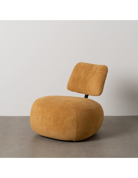 Fauteuil lounge moderne rond Tissu Jaune moutarde Bois de pin Contreplaqué Norilo - 12