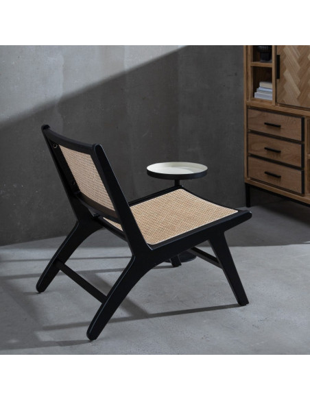 Fauteuil Bas en Bois d'hévéa Noir Rotin Naturel Gino - 2