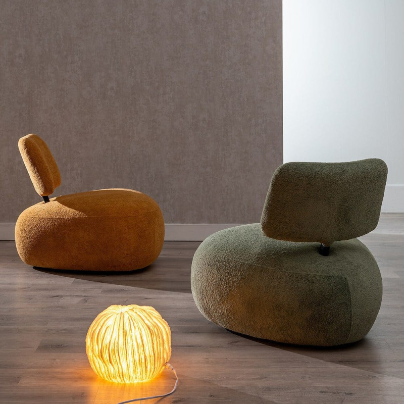 Fauteuil lounge moderne rond Tissu Jaune moutarde Bois de pin Contreplaqué Norilo - 2