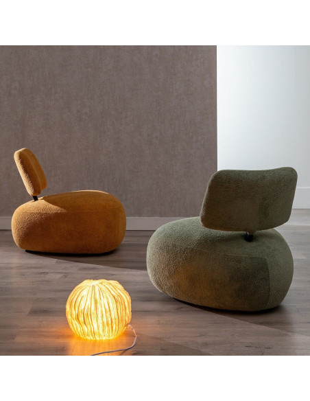 Fauteuil lounge moderne rond Tissu Jaune moutarde Bois de pin Contreplaqué Norilo - 2