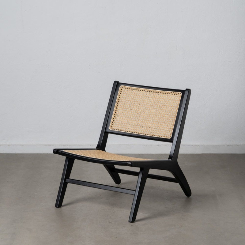 Fauteuil Bas en Bois d'hévéa Noir Rotin Naturel Gino - 3