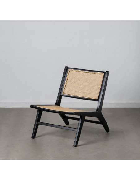 Fauteuil Bas en Bois d'hévéa Noir Rotin Naturel Gino - 3