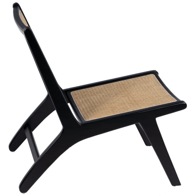 Fauteuil Bas en Bois d'hévéa Noir Rotin Naturel Gino - 4