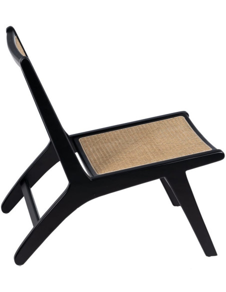 Fauteuil Bas en Bois d'hévéa Noir Rotin Naturel Gino - 4