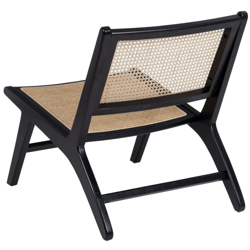 Fauteuil Bas en Bois d'hévéa Noir Rotin Naturel Gino - 5