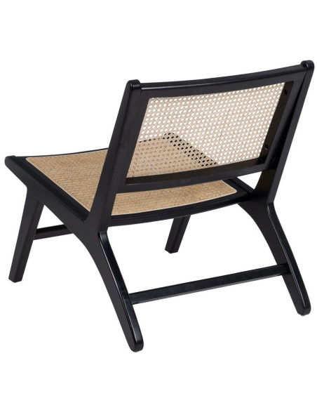 Fauteuil Bas en Bois d'hévéa Noir Rotin Naturel Gino - 5