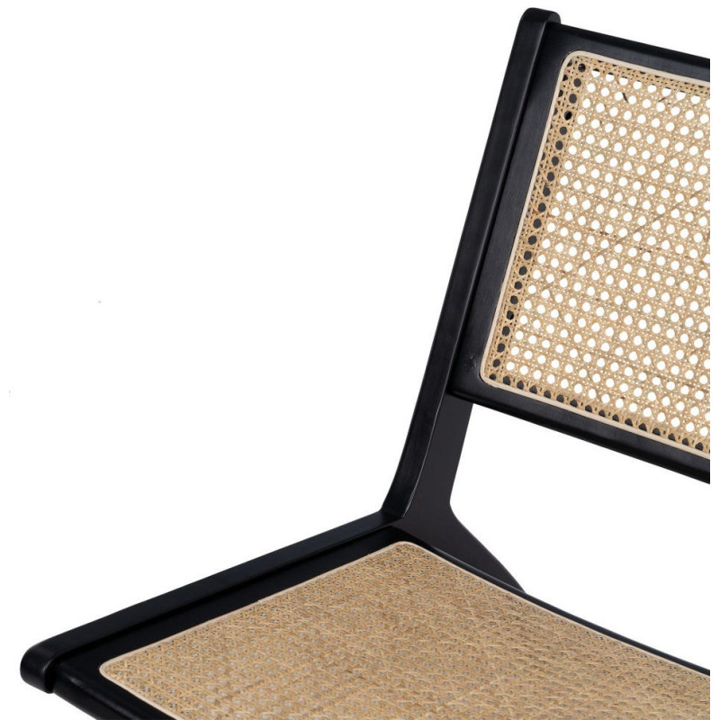 Fauteuil Bas en Bois d'hévéa Noir Rotin Naturel Gino - 7
