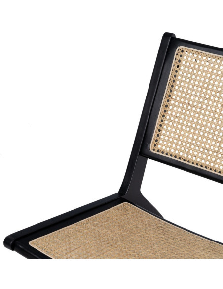 Fauteuil Bas en Bois d'hévéa Noir Rotin Naturel Gino - 7