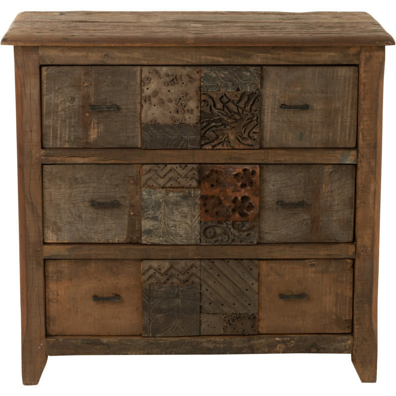 Meuble d'apothicaire 3 tiroirs Hector en bois vieilli marron - 3