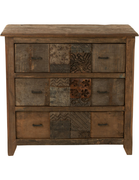 Meuble d'apothicaire 3 tiroirs Hector en bois vieilli marron - 3