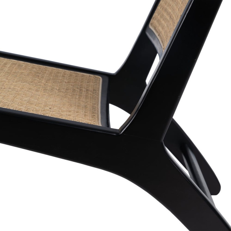 Fauteuil Bas en Bois d'hévéa Noir Rotin Naturel Gino - 9