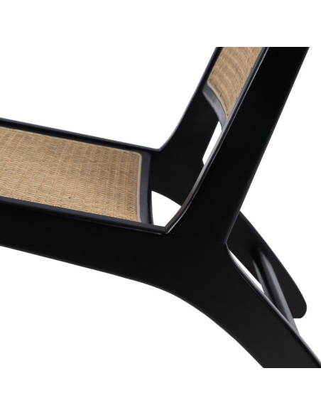 Fauteuil Bas en Bois d'hévéa Noir Rotin Naturel Gino - 9