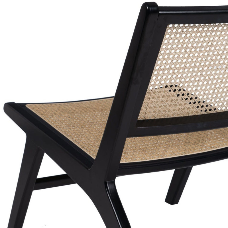 Fauteuil Bas en Bois d'hévéa Noir Rotin Naturel Gino - 10