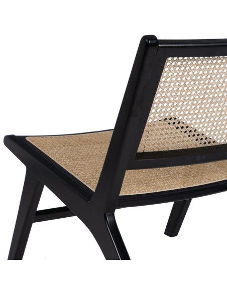 Fauteuil Bas en Bois d'hévéa Noir Rotin Naturel Gino - 10