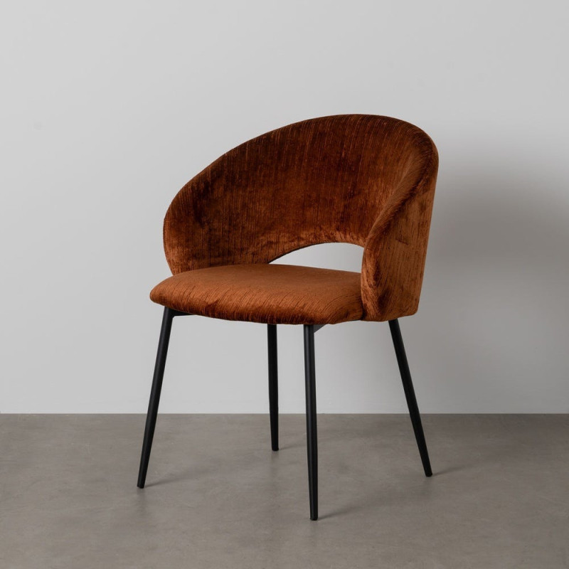 Fauteuil de table rétro chic en Velours Marron Côtelé Métal Noir Carden (Lot de 2) - 10