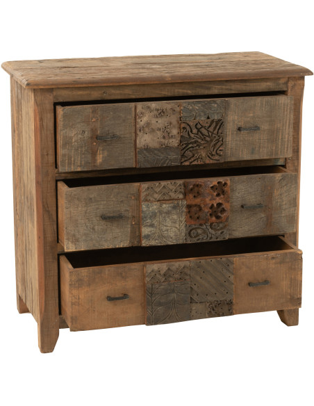 Meuble d'apothicaire 3 tiroirs Hector en bois vieilli marron - 7