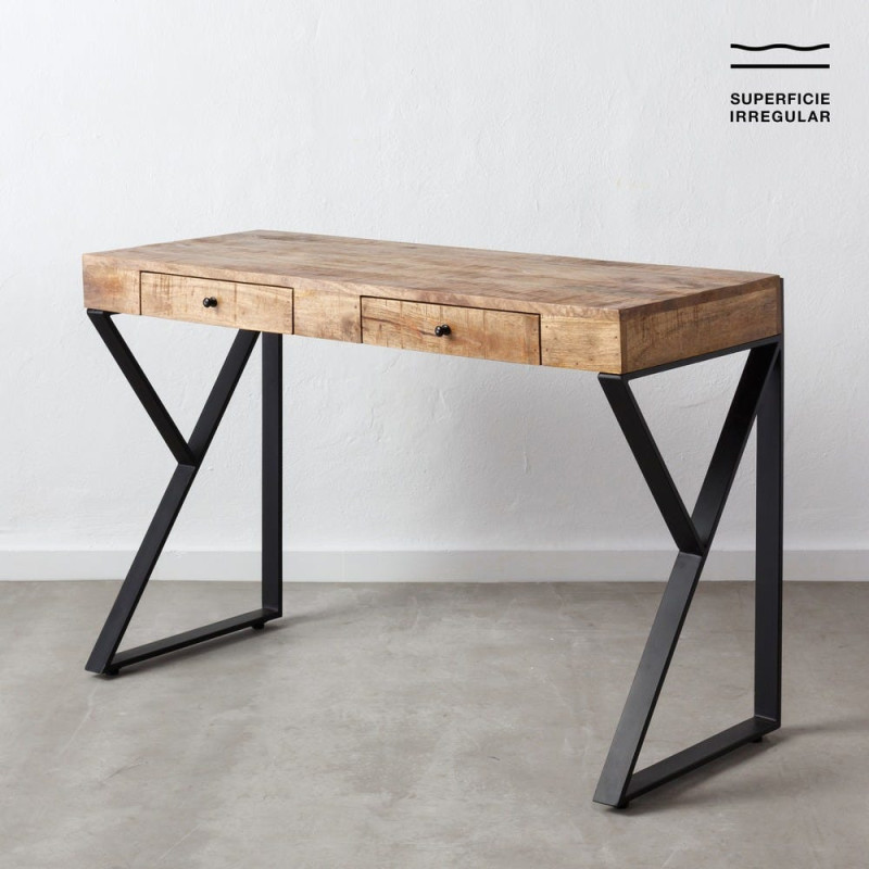 Bureau industriel chic 2 tiroirs Bois de manguier Naturel Métal Noir Carimo - 1