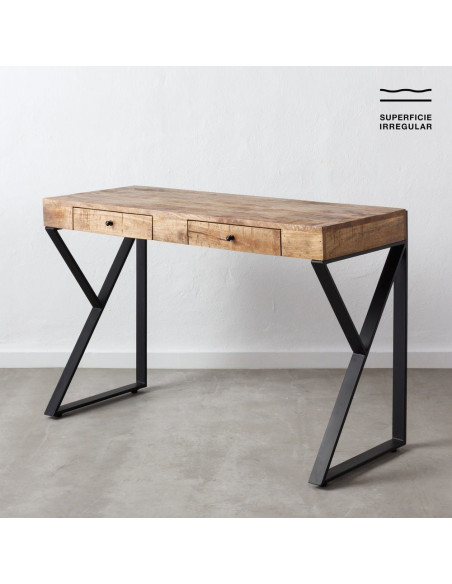 Bureau industriel chic 2 tiroirs Bois de manguier Naturel Métal Noir Carimo - 1