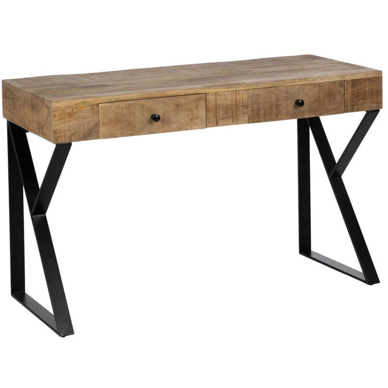 Bureau industriel chic 2 tiroirs Bois de manguier Naturel Métal Noir Carimo - 2