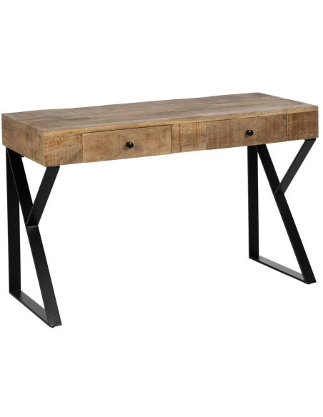 Bureau industriel chic 2 tiroirs Bois de manguier Naturel Métal Noir Carimo - 2