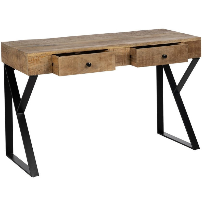 Bureau industriel chic 2 tiroirs Bois de manguier Naturel Métal Noir Carimo - 3