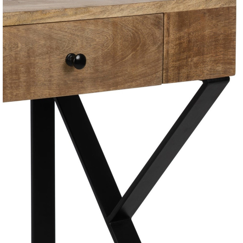 Bureau industriel chic 2 tiroirs Bois de manguier Naturel Métal Noir Carimo - 7