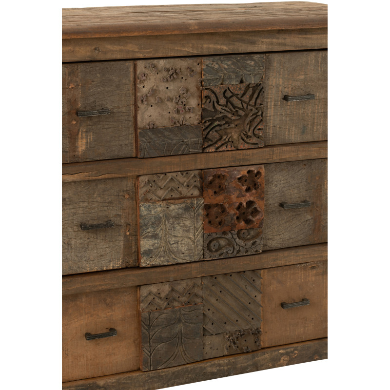 Meuble d'apothicaire 3 tiroirs Hector en bois vieilli marron - 8