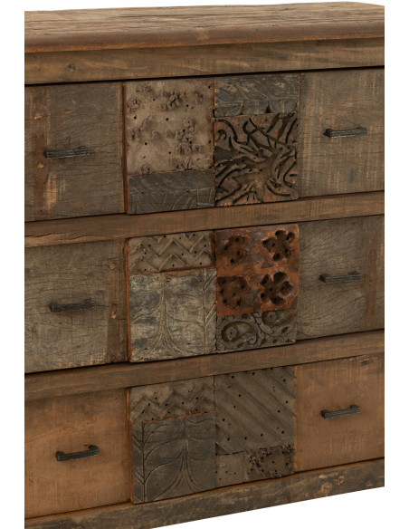 Meuble d'apothicaire 3 tiroirs Hector en bois vieilli marron - 8