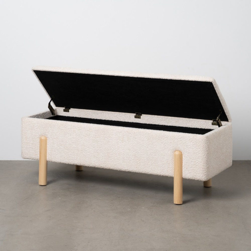 Banquette Bouclette Ovale 2 places Avec coffre de rangement Tissu Blanc crème Bouclé Bois de pin Naturel Bois MDF Kalian - 2