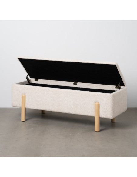 Banquette Bouclette Ovale 2 places Avec coffre de rangement Tissu Blanc crème Bouclé Bois de pin Naturel Bois MDF Kalian - 2