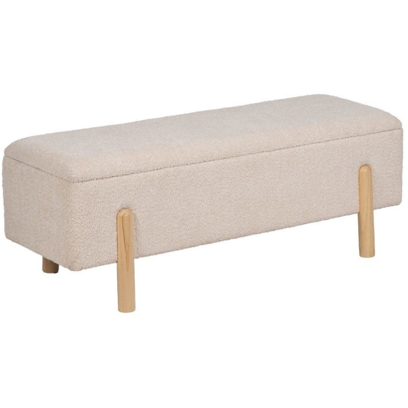 Banquette Bouclette Ovale 2 places Avec coffre de rangement Tissu Blanc crème Bouclé Bois de pin Naturel Bois MDF Kalian - 3