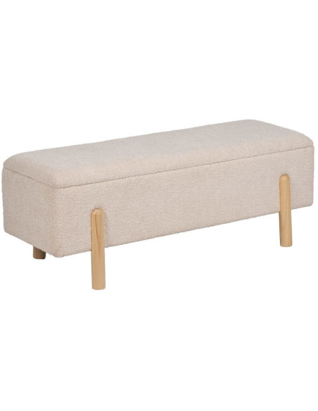 Banquette Bouclette Ovale 2 places Avec coffre de rangement Tissu Blanc crème Bouclé Bois de pin Naturel Bois MDF Kalian - 3
