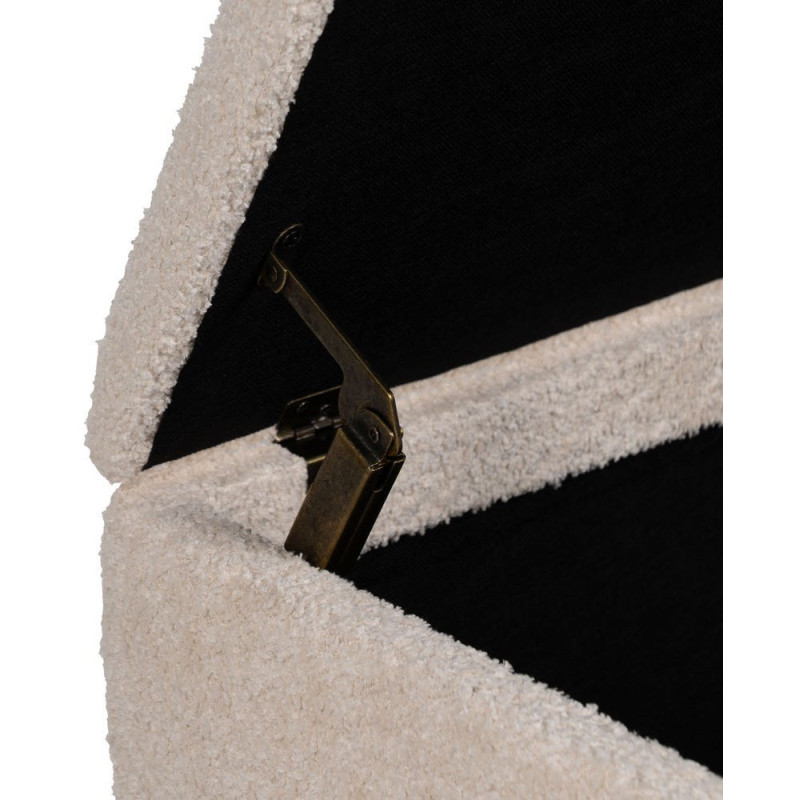 Banquette Bouclette Ovale 2 places Avec coffre de rangement Tissu Blanc crème Bouclé Bois de pin Naturel Bois MDF Kalian - 4