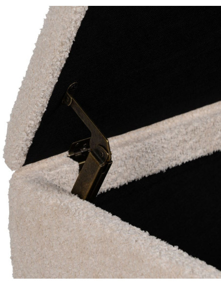 Banquette Bouclette Ovale 2 places Avec coffre de rangement Tissu Blanc crème Bouclé Bois de pin Naturel Bois MDF Kalian - 4