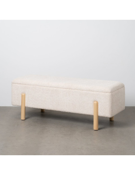 Banquette Bouclette Ovale 2 places Avec coffre de rangement Tissu Blanc crème Bouclé Bois de pin Naturel Bois MDF Kalian - 10